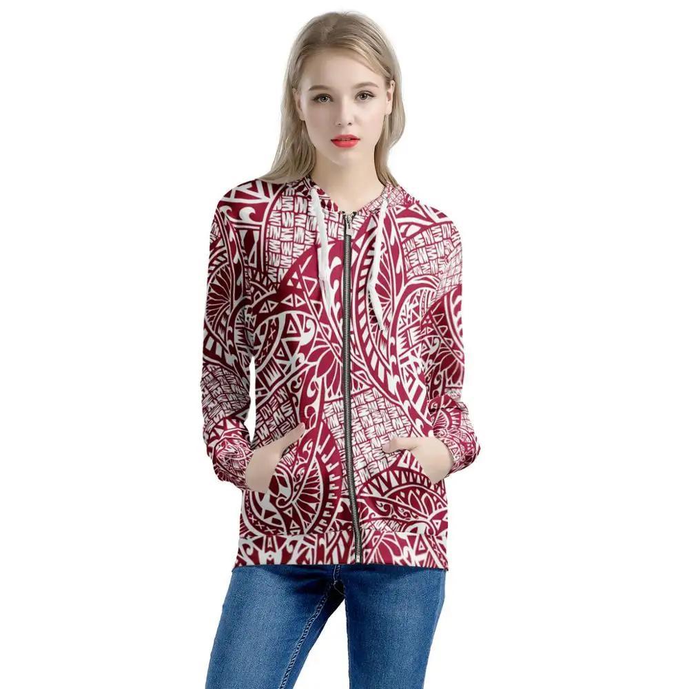 

Wholesale Polynesian Samoan Traditional Tribal Print Women Jacket Hooded Plus Size Fall Hoodie Custom High-end Short Jacket