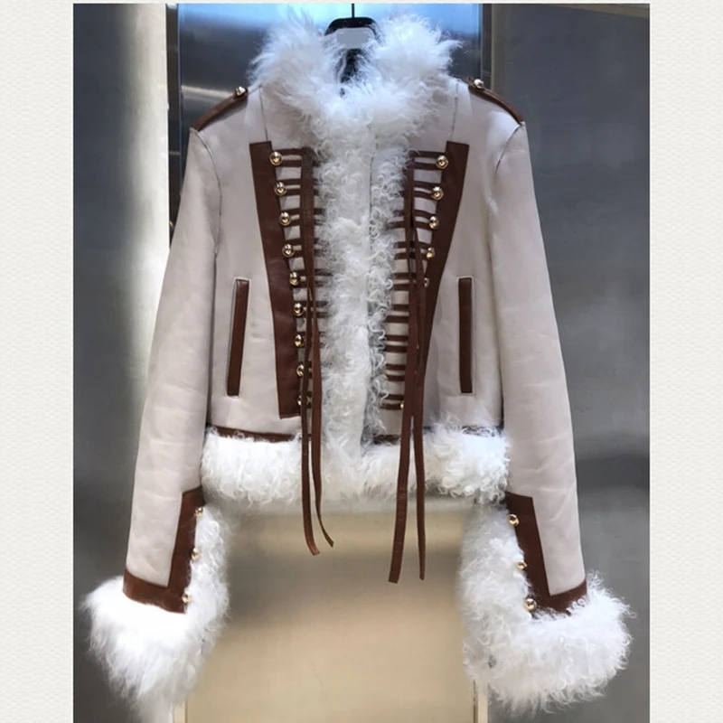 

Natural Fur Women Coat Natural Double-Faced Fur Sheepskin And Fur Outwear Winter Merino Sheep Fur Warm Thick Real Fur H1201
