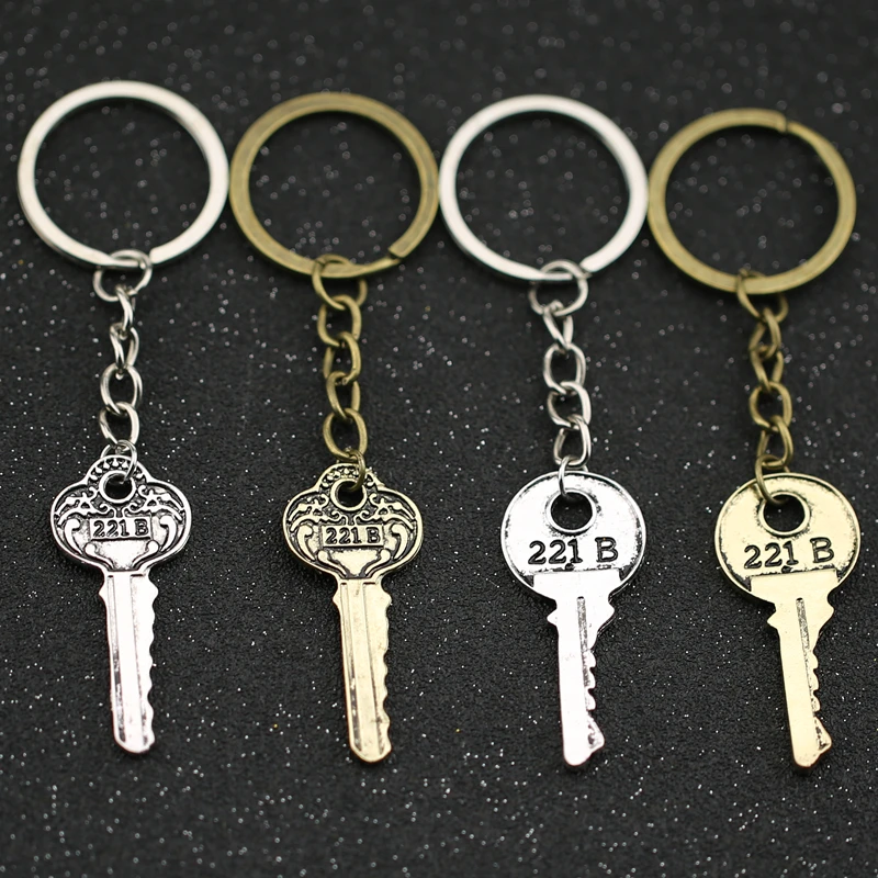 

221B Key Keychain London Baker Street Sherlock Detective Fan Vintage Silver Color Keyring Key Chain Ring Movie Jewelry Wholesale