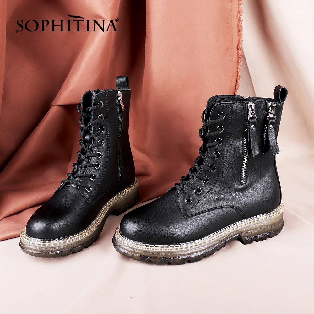 

SOPHITINA Women's Ankle Boots With Zipper Platform Non-slip High Quality Cow Leather Comfort Fashion Winter Women Shoes WZ01