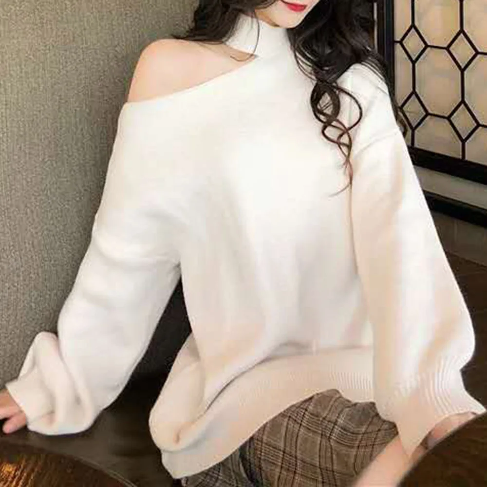 

Korean Version Pullover Strapless Autumn And Winter Street Fashion The New Loose Lazy Knitting Jumper