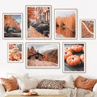 Осенний лес, озеро, Кленовая дорога, настенная живопись, скандинавские плакаты, эстетические и принты, настенные картины для декора гостиной