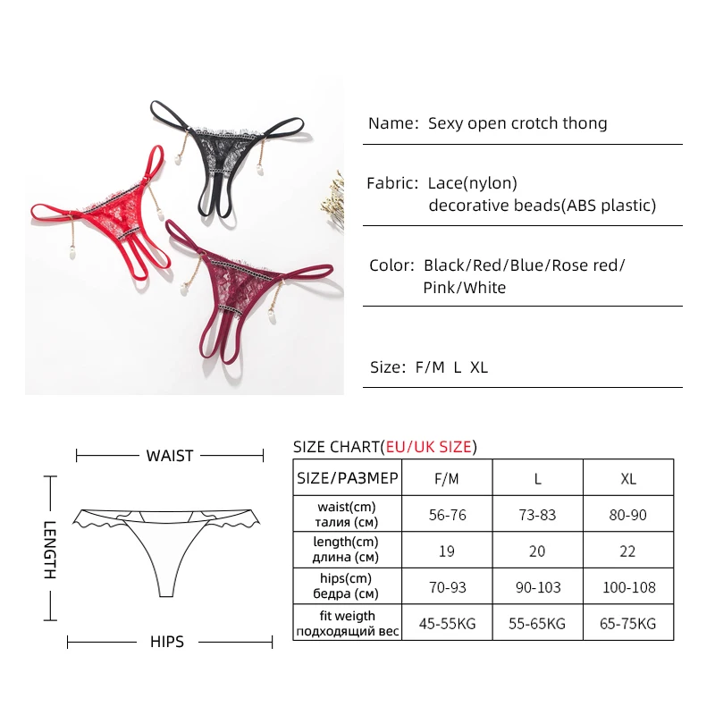 

5 Pcs Open Crotch Underpants For Women Low Waist Lace Lingerie Sexy Temptation Panties Porno Girls Pearl Pendant Thong Underwear