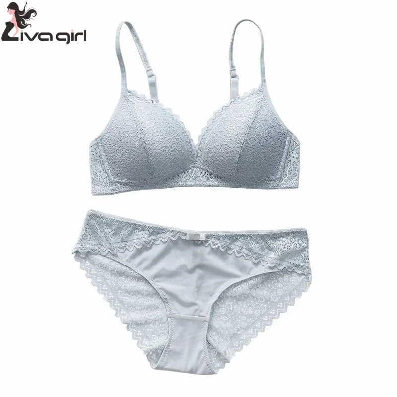 New Lace Sexy Triangle Cup Bra Set Women High Quality Push Up No steel Ring Wire Free Lingerie Jacquard Panties Sets | Женская одежда