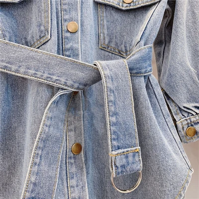 

Spring Autumn Kids Girls Denim Jacket with Belt Loose Children Girls Jeans Outerwear Coat Single Breasted Teenager Kids Clothes