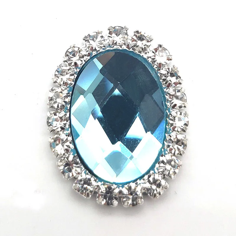 

Lake Blue Acrylic Oval Claw Chain Silver Base Flatback Crystal Button Sew On Rhinestones For DIY Clothing Accessory 10Pcs/Bag