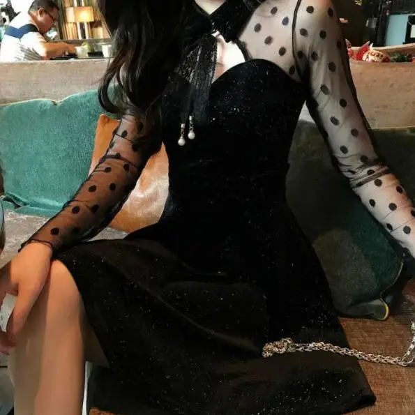 2020 Платья для вечеринок женское маленькое черное платье готическое милое тонкий