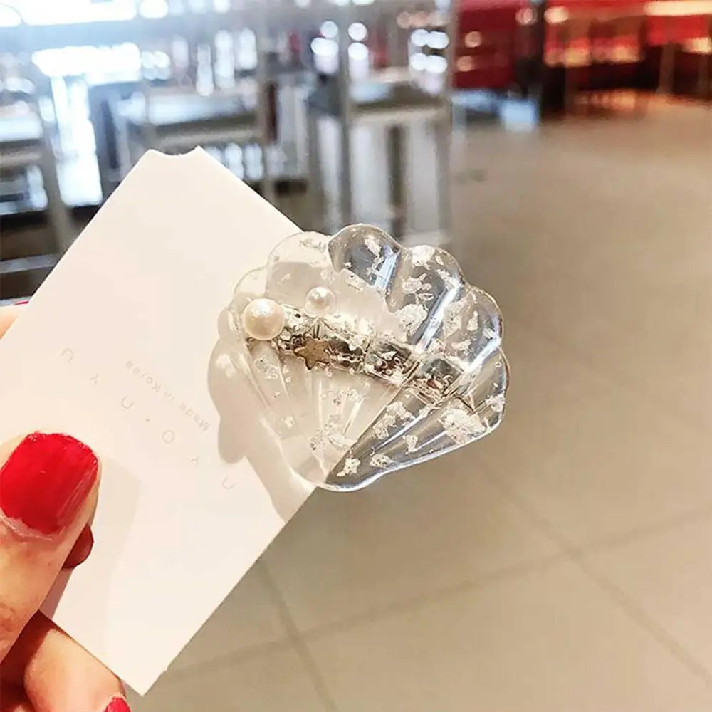 Transparent silver Новые модные милые цветные заколки для волос из ацетатного сплава с морской звездой для девушек, шпильки с жемчугом, женские аксессуары для волос - Цвет: Transparent silver