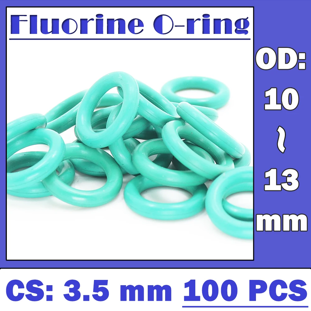 

CS3.5mm FKM Rubber O RING OD 10/11/11.5/12/12.5/13*3.5 mm 100PCS O-Ring Fluorine Gasket Oil seal Green ORing