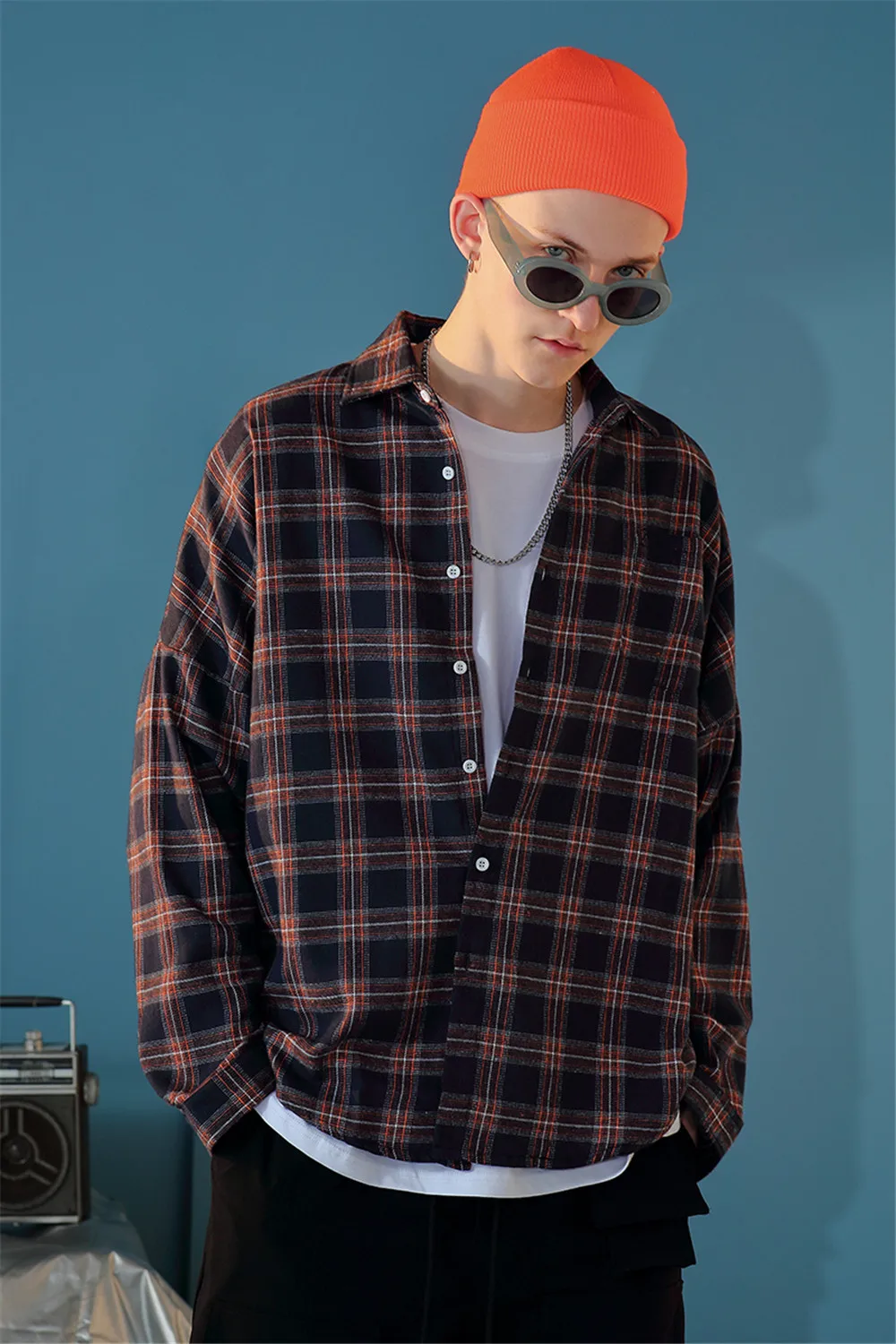 

Raibaallu New Men Plaid Cotton Shirt Spring Autumn Fashion Button Down Korea Streetwear Long Sleeved Casual Check Clothes