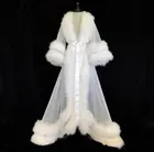 Модный женский банный халат с перьями, Тюлевая иллюзионная Длинная свадебная ночная рубашка
