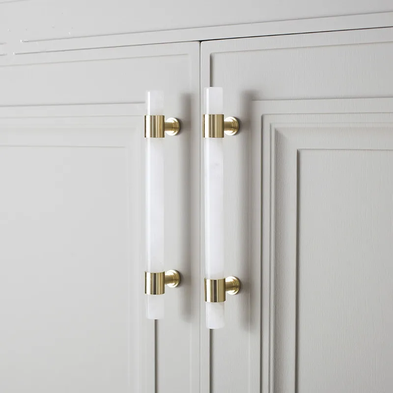 Ручка из натурального мрамора/хрусталя Т-образная латунная ручка для барного