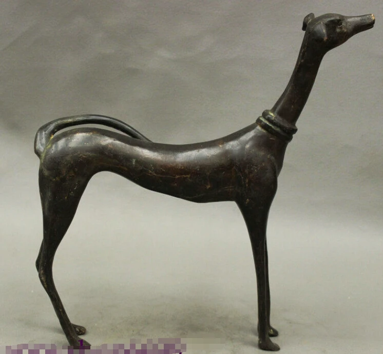 

Decoration Crafts 9" Chinese Guardian Door Old Bronze Zodiac Dog Animal Greyhound Statue Figurine Ornament