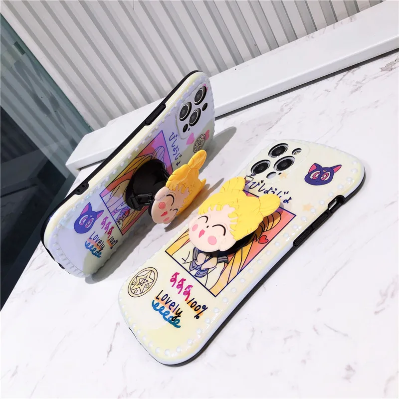 

Super Cute girl stand holder phone soft case for iphone 12mini 12 Pro Max 11 Pro Max XR XS max 7 8 Plus 3D cartoon anime cover