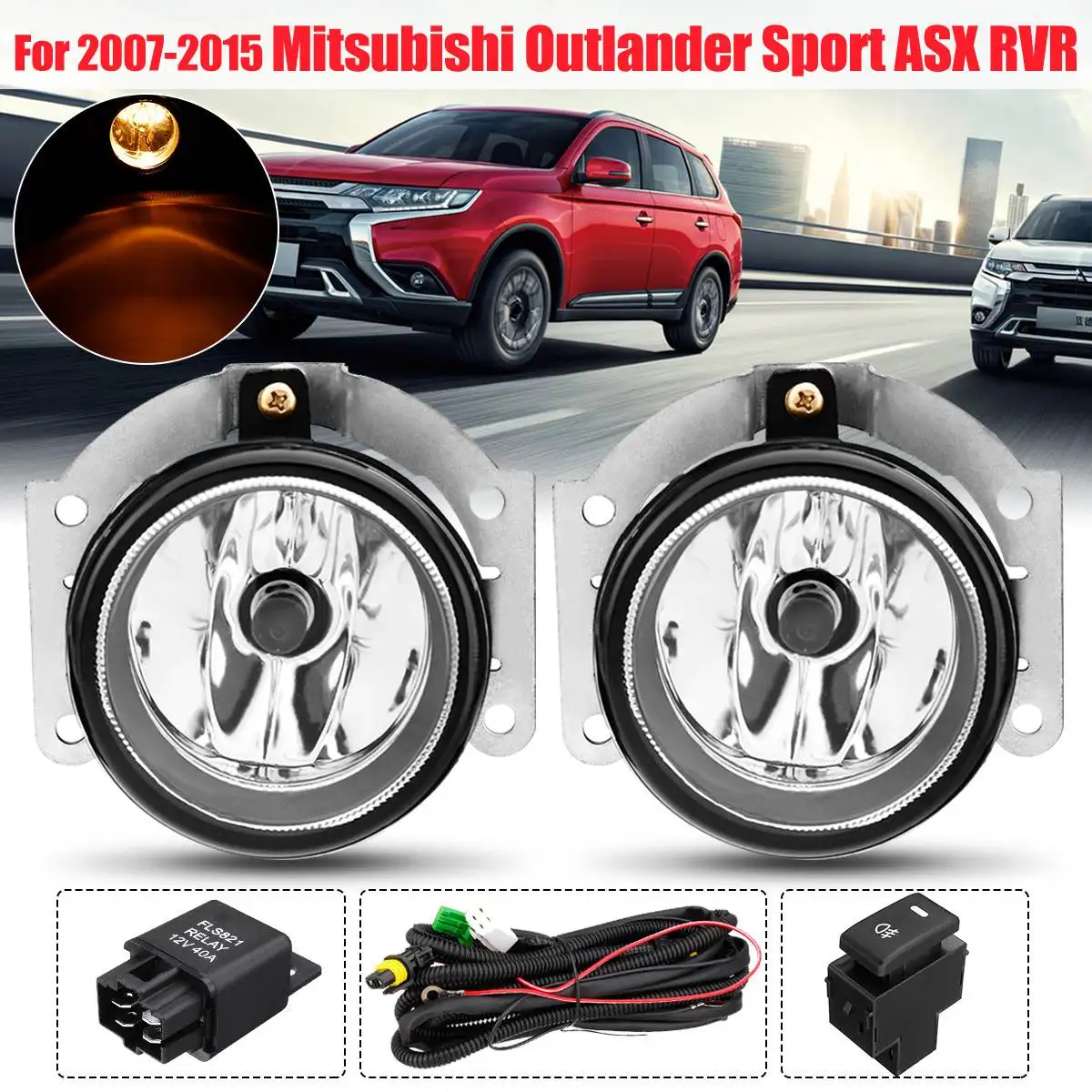 

2PCS Car Front Halogen Fog Lights Lamps with Wiring For Mitsubishi Outlander 2007-2015 ASX 2014 Sport RVR 2011-2015 Accessories