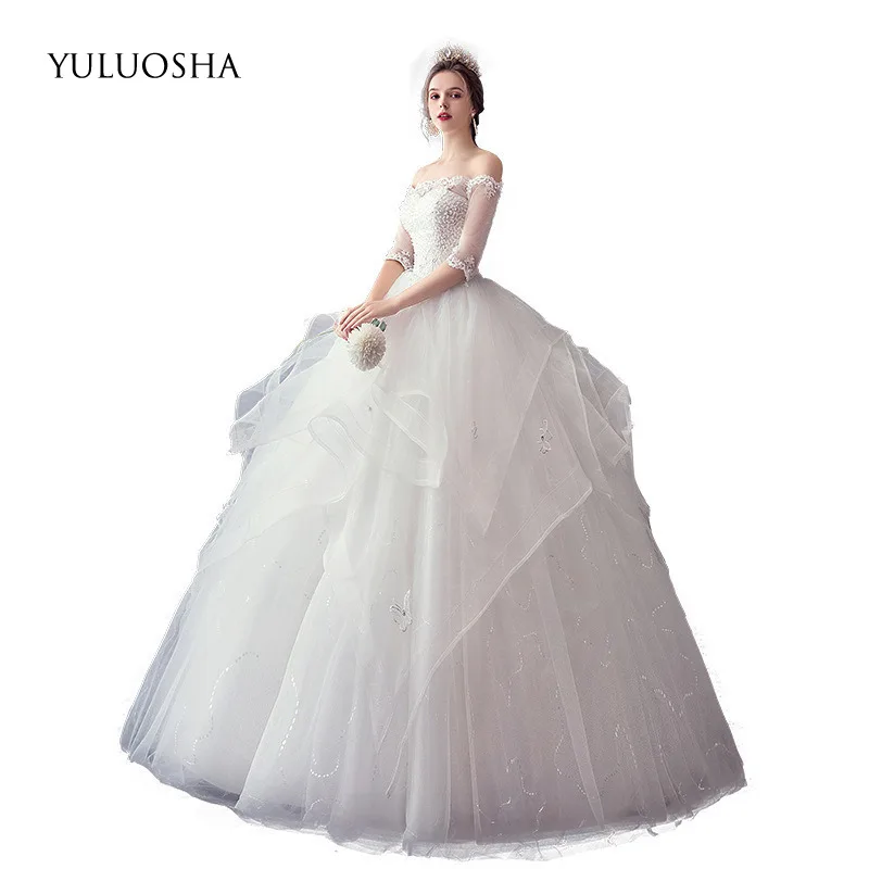

Свадебное платье YULUOSHA со шлейфом, без бретелек, аппликация, со шнуровкой, Элегантное свадебное платье с бисером