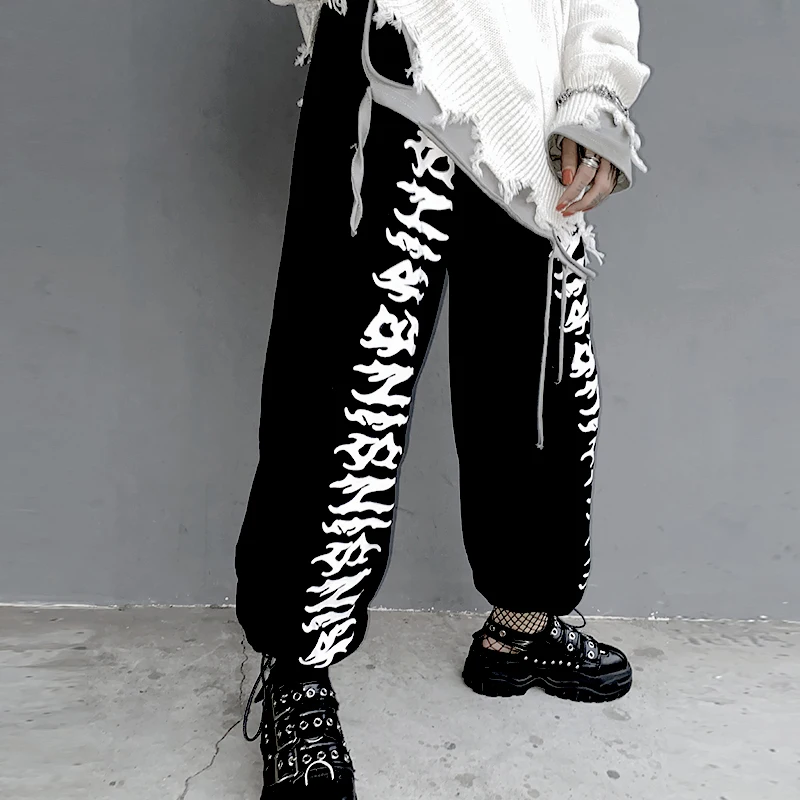 

Ins Harajuku Style Streetwear Hip Hop Pants Korean Printing Back Trousers Women Loose High Causal Sweatpants Hipster Long Capris