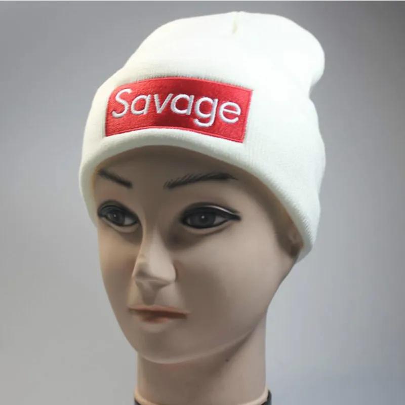 Мужская вязаная шапка с вышивкой Savage спортивная ушанка в стиле хип хоп уличная