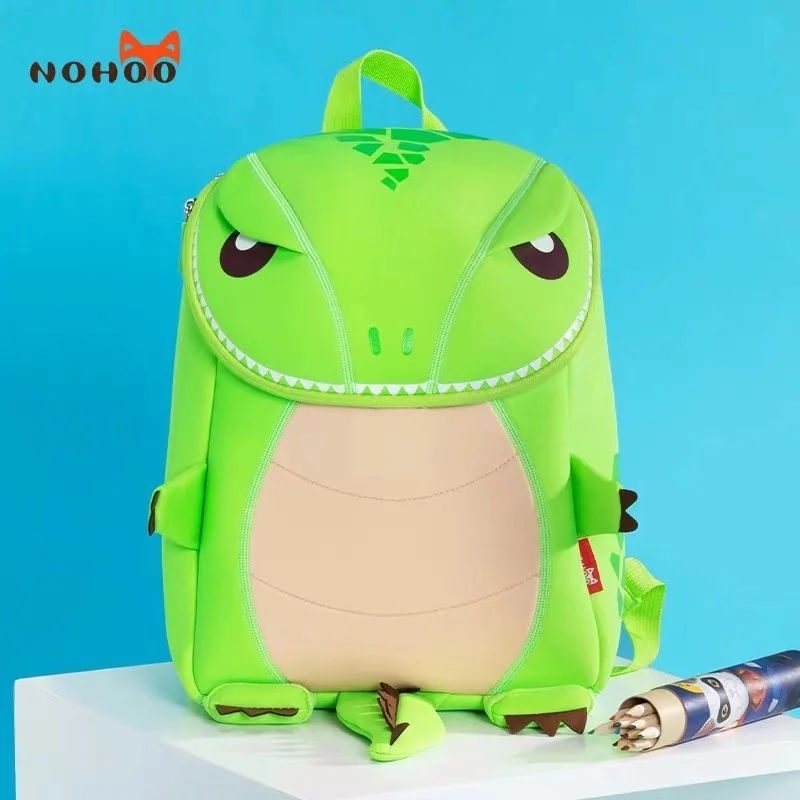 Large Green NOHOO, Детская сумка для мальчиков, 3D динозавр, школьные сумки, высокое качество, рюкзак для детского сада, водонепроницаемая дорожная сумка для детей 2-7 лет, mochila - Цвет: Large Green
