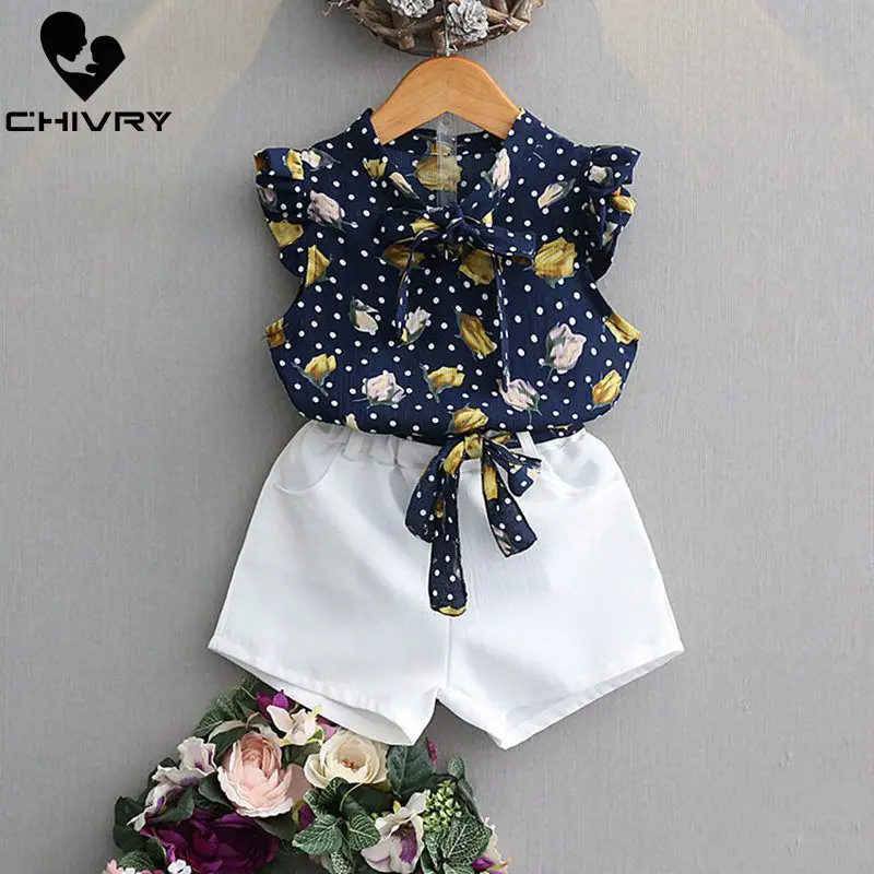 Новинка 2020 комплекты одежды для маленьких девочек летняя шифоновая Футболка с