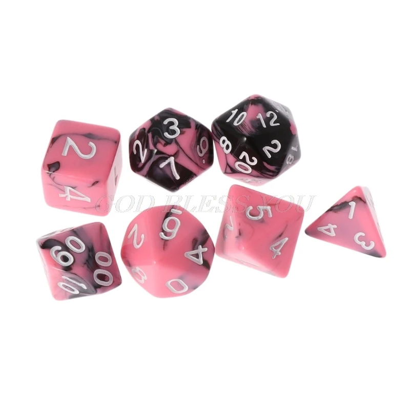7 шт./компл. розовые черные полигедральные игральные кости для TRPG подземей и