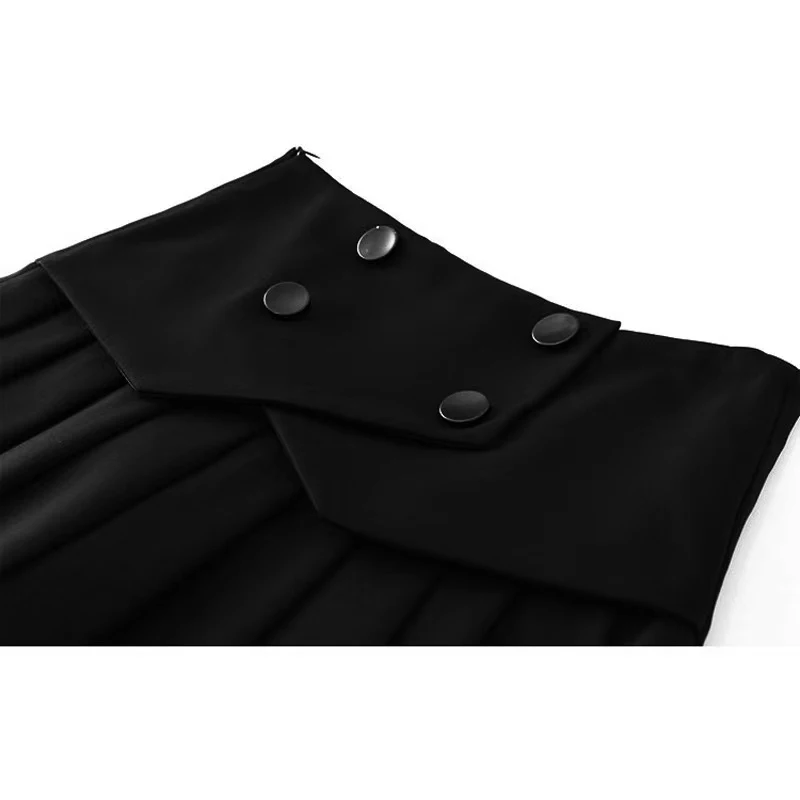 Женская модная черная плиссированная юбка Y2K двубортная уличная одежда в стиле