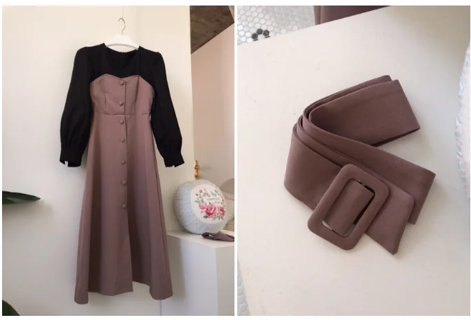 

Yocalor Contrast Color Patchwork Fake Two Piece Dress V-neck Single Breasted Drawstring Dresses Women Slim Waist Femme Vestidos