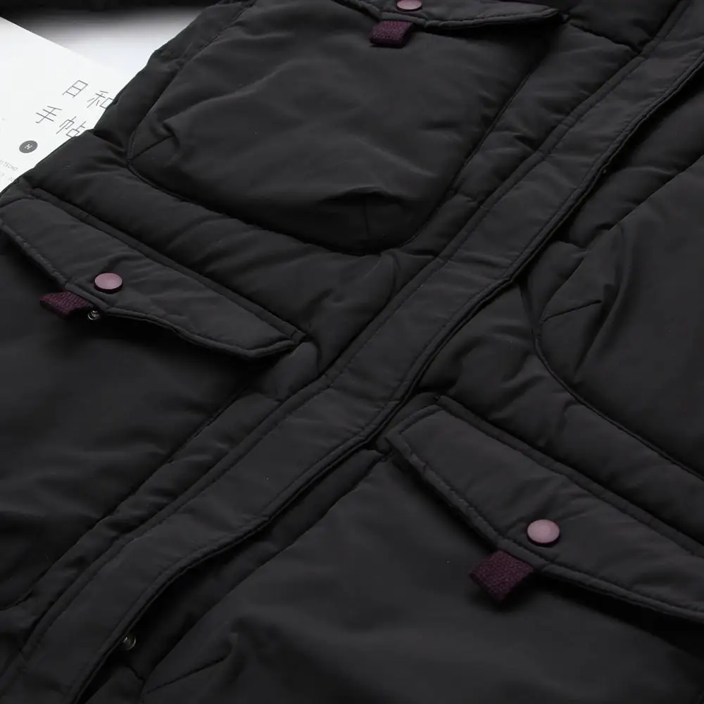 Женская куртка с капюшоном длинная теплая хлопковая несколькими карманами в