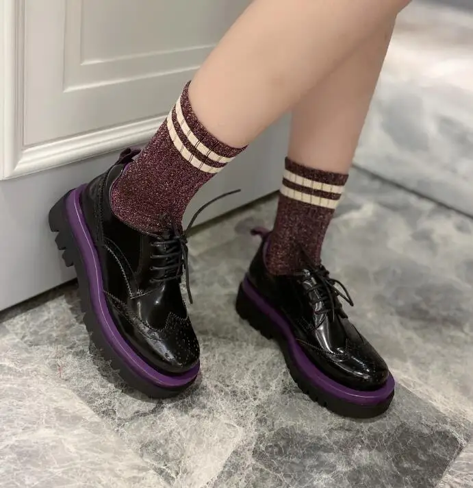 

Hot Color Match Ladies Oxford Shoes All-match Lace Up Thick Soled Chic Leather Shoes Zapatos Rojos Mujer Spring Autumn Shoes