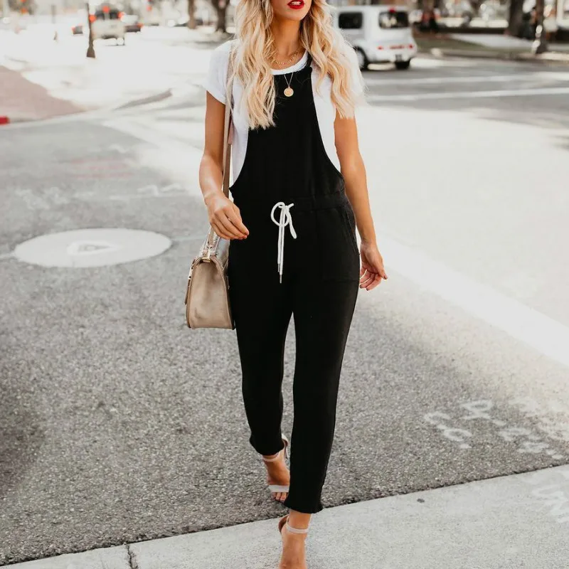 Женские комбинезоны черные ромперы с бретелями-спагетти длинные женские женская
