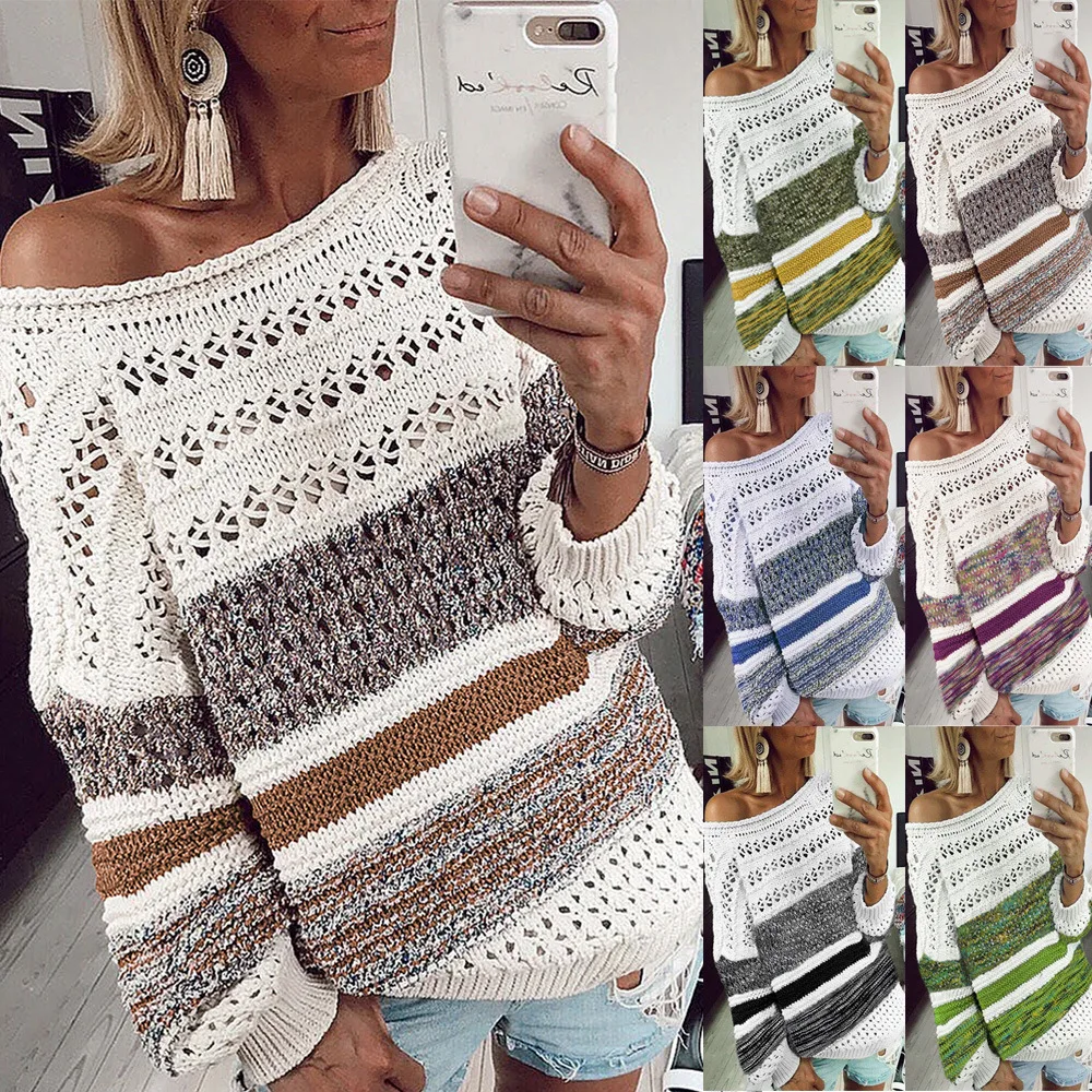 

Casual Loose Hollow Sweater Woman Sweatshirts Sexy Clothings Plus Size