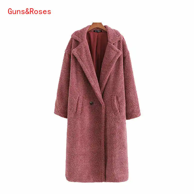 

Vintage Stylish Thick Warm Faux Fur Teddy Jacket Coat Za Women 2021 Fashion Long Sleeve Pockets Winter Chic Women's Coat