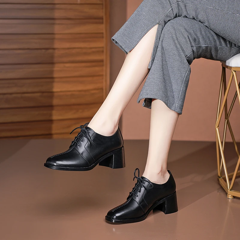 

GD-time Office Lady Pumps Shoes Genuine Leather New High Heels Shinny Patent Woman Ladies Shoes Pumps Brogue Full Black