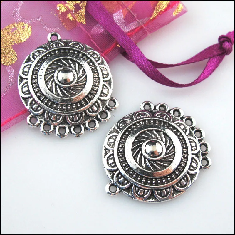 6 новые шармы круглой формы в форме цветка Тибетский серебристый цвет Кулоны из