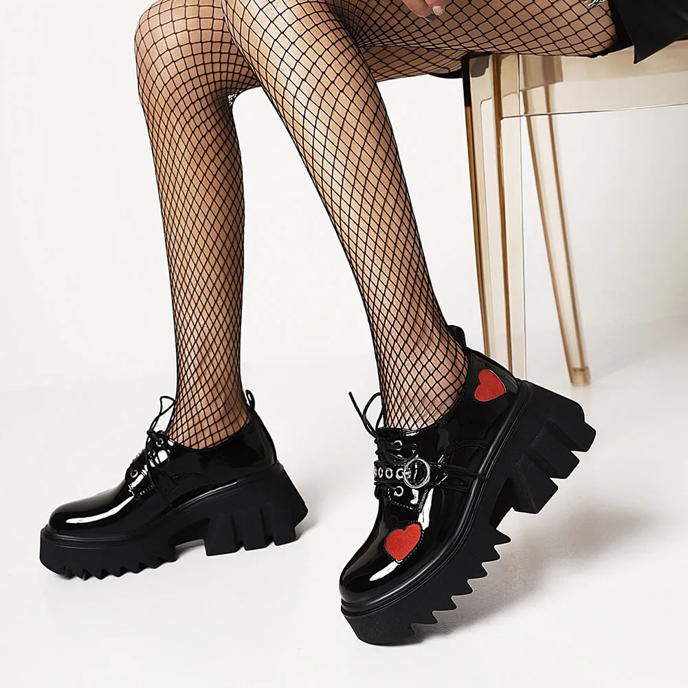 DORATASIA Brand Women Heart Lace Up Chunky Punk Design New Shoes Platform Thick Bottom Pumps Women Luxury Spring Pumps