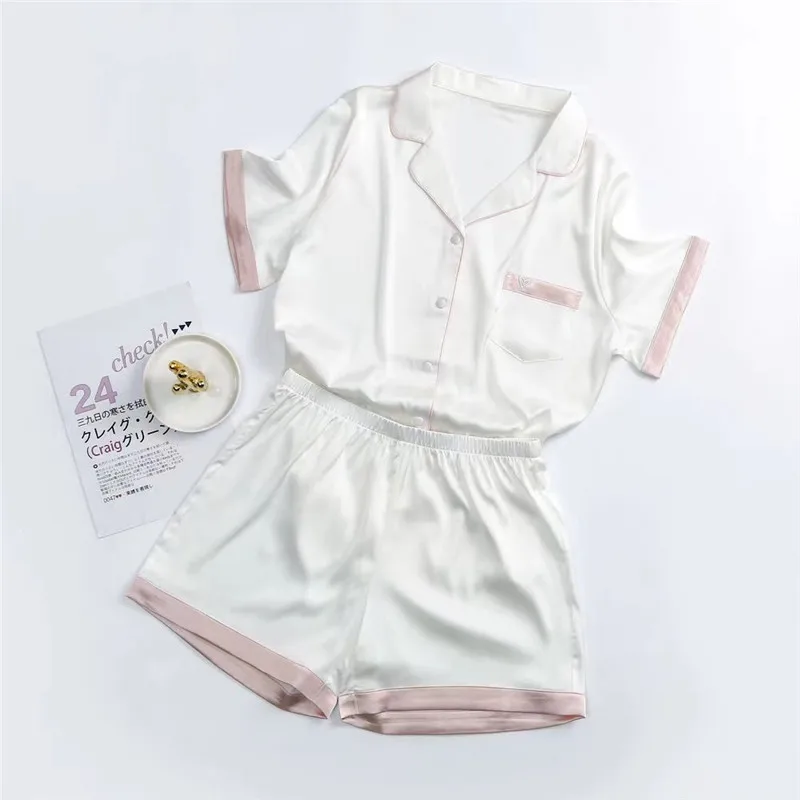 

M-5XL Summer Ice Silk Pajamas Sets For Women Plus Size Short Sleeve Tops+Shorts Loose Female Sleepwear