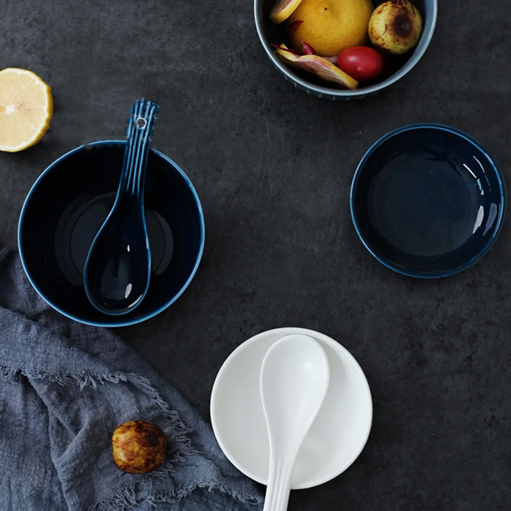 

3Pcs Long Handle Porridge Spoons Ceramic Soup Spoons Household Rice Spoons