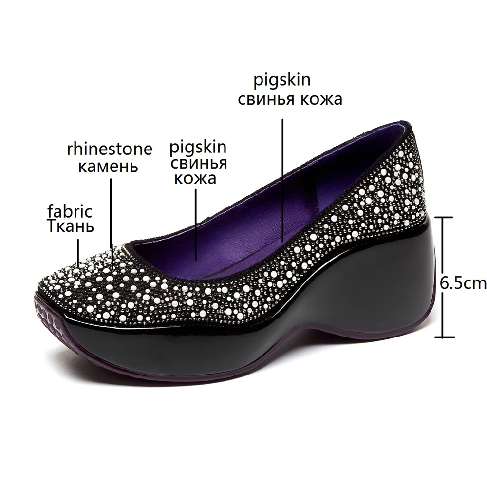 Fashion Spring Summer Women Platform Shoes High Heels Ladies Square Toes Pumps Wedges Rhinestone Girl Footwear Black White | Обувь
