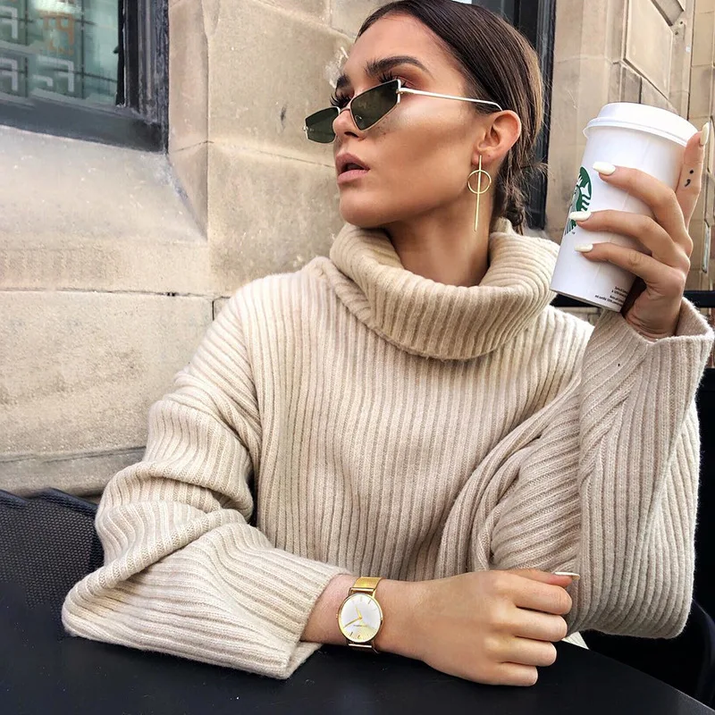 

Autumn Winter 2021 Casual Crochet Women'S Basic Solid Turtleneck Sweaters Pullovers Korean Fashion Design Harujuku Knitted