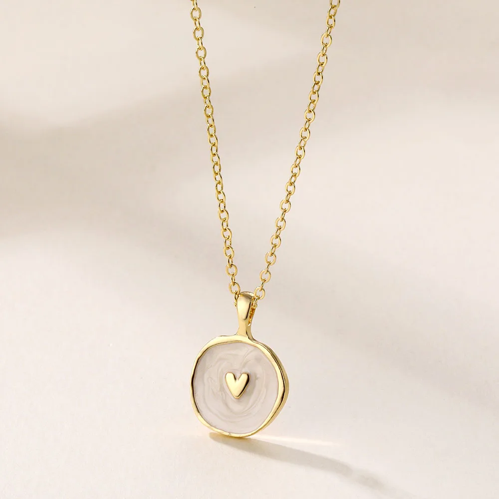 

Lost Lady Fashion Enamel Round Pendants Necklace for Women Chain Choker Heart Necklace Wholesale jewelry Dropshipping Party Gift