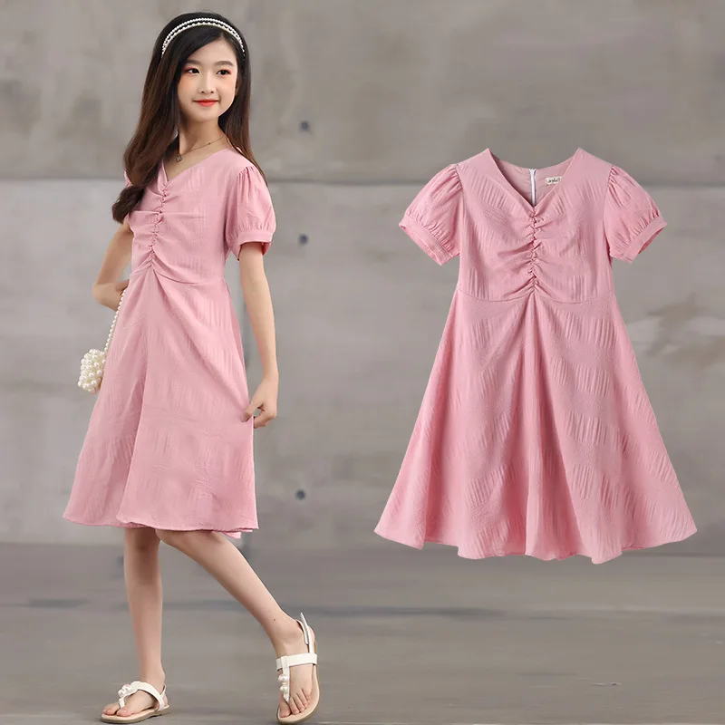 

Girls' Dresses 2021 Summer New Products Girl Chiffon Dress Short-sleeved Children's Skirt Korean Version Girls Clothes