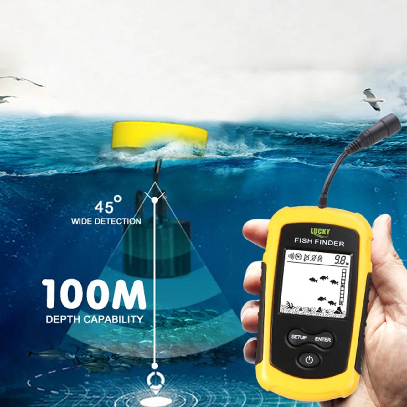 

LCD Fish Finders Portable Sonar Fishing Detector with 100m Detection Depth Echo Sounder Finder for Outdoor Fishing Tools