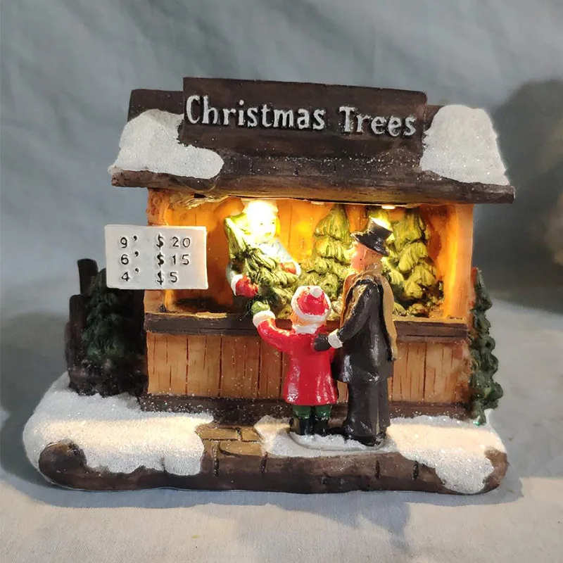 

Foreign trade creative European-style resin Christmas decoration house LED lights Christmas resin crafts ornaments