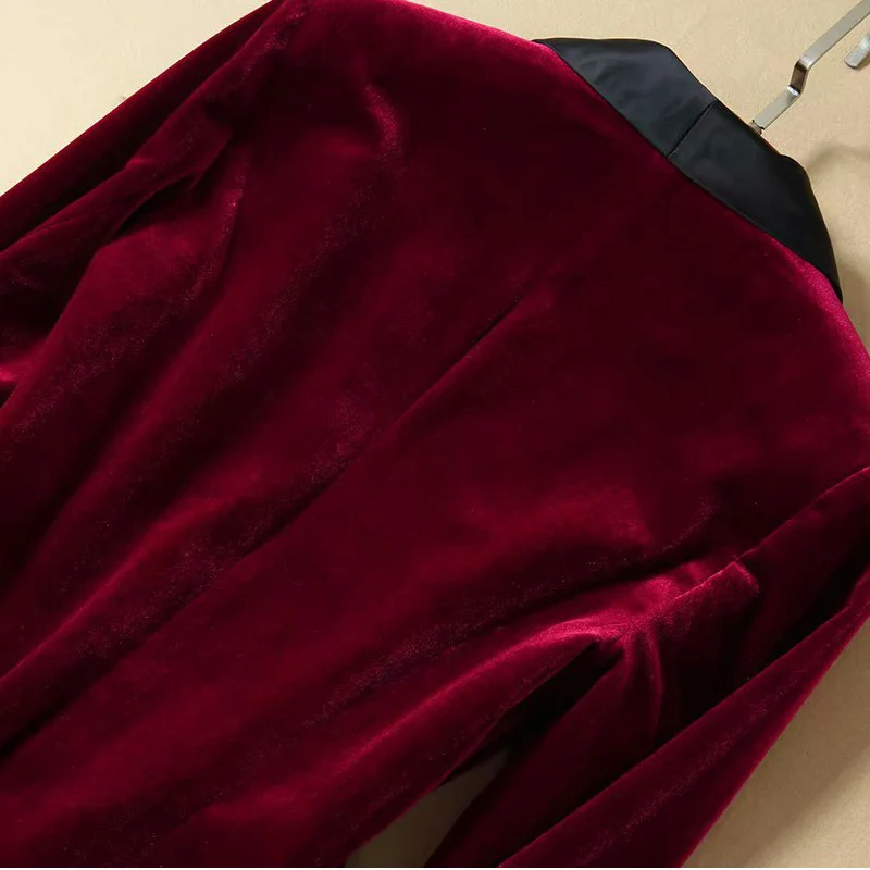velvet 2 piece set women office work suits business casual women outfits wine red long sleeve deep v neck jacket+ long pants