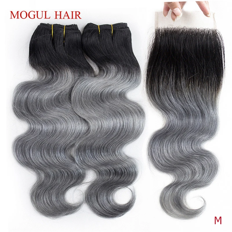 MOGUL HAIR T 1B темно серые человеческие волосы с эффектом омбре 2/3 пряди застежкой