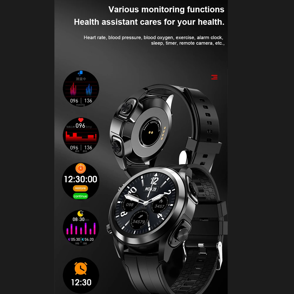 New Tws 2 In 1 Wireless Bluetooth Headset Smart Watch Men Full Touch Screen Heartrate Sport Music Smartwatch For Android IOS | Электроника