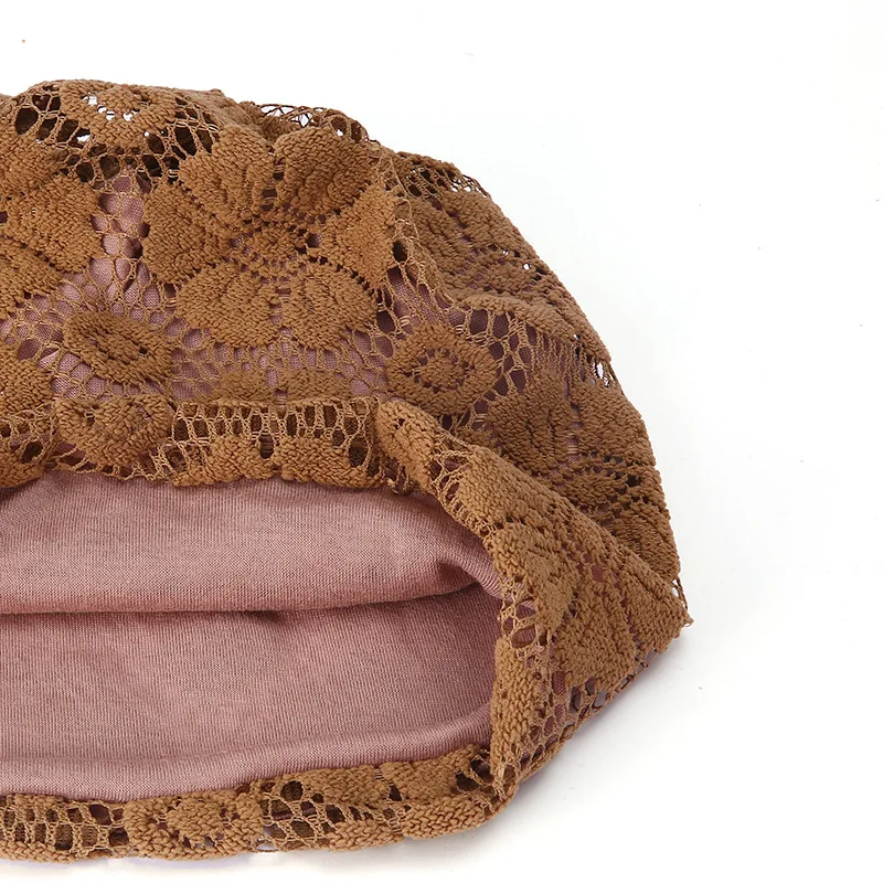 Стек шапка женская зимняя трикотажные проволока полые кружева цветок головной