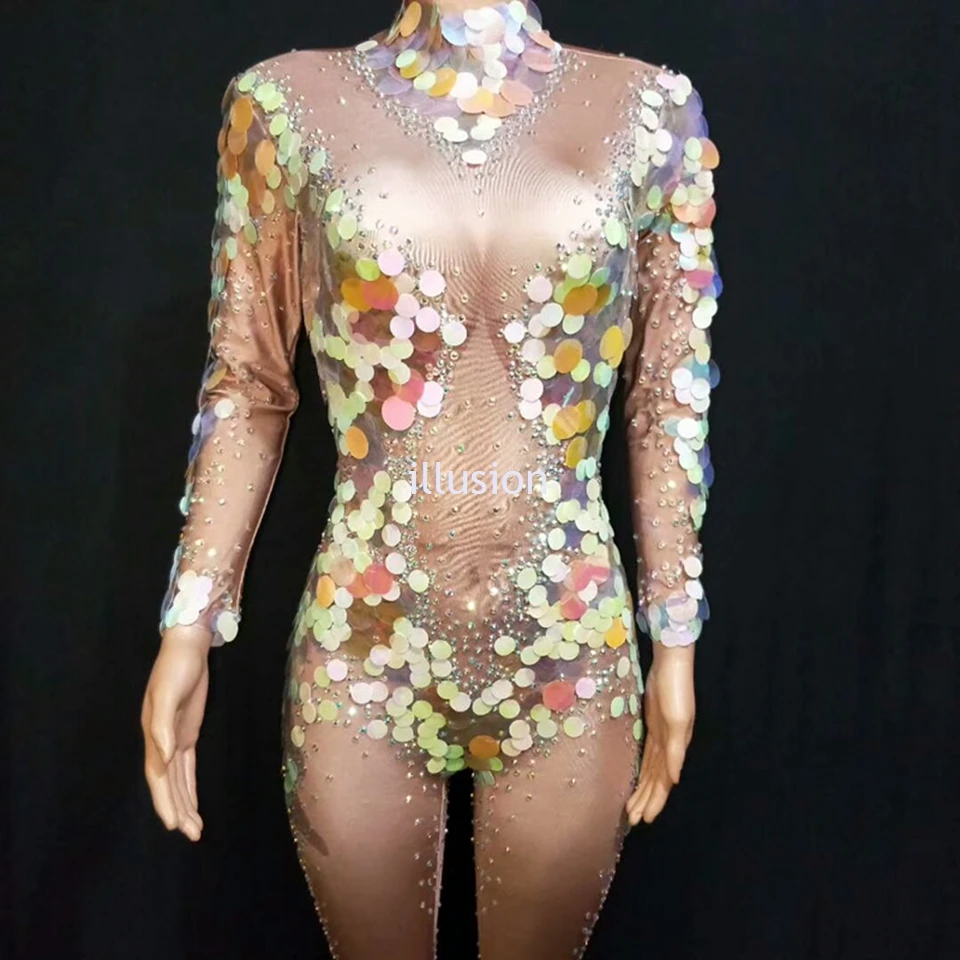 Multicolor Sequins Rhinestones Women Bandage Jumpsuit Sexy Nightclub Outfit Singer Dancer Costumes Female Rave Festival Clothing |