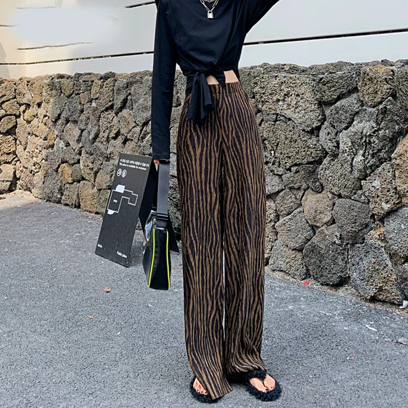 

Print Wide Leg Pants Women Loose Elastic High Waist Pants For Women Casual Clothes Split Fashion Trousers Streetwear