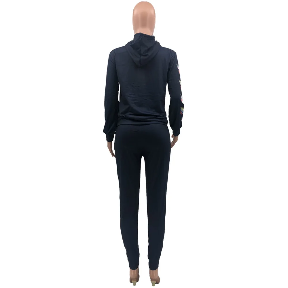 

Autumn and winter new fashion letter print sports two piece casual hooded long sleeve sweater and trousers women's set